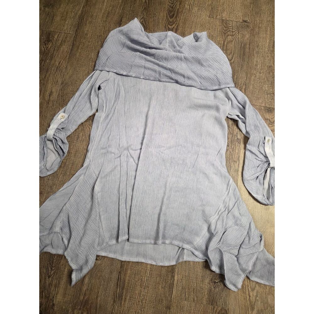 Ali Miles Light Blue Tunic Top Thin Cowl Neck Medium Blouse Shirt Asymmetrical